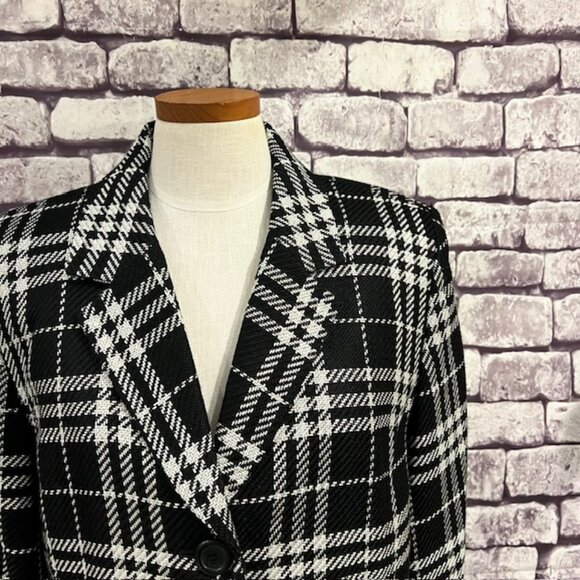 JM Collection Black & White Long Sleeve Fully Lined Blazer Size 16 - Picture 2 of 9